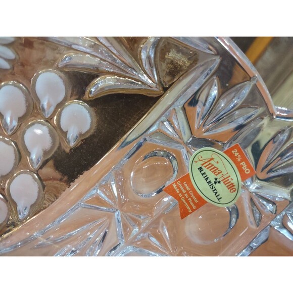 Vintage Anna Hutte Bleikristal Lead Crystal & gold Footed Bowl Leaf - Picture 3 of 9